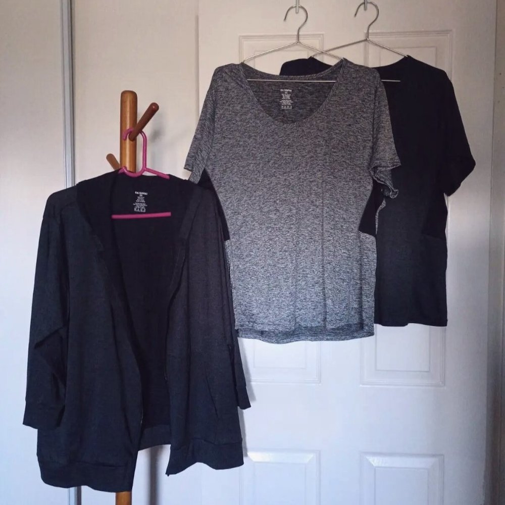 3pc Real Essentials 1x/2x Plus Tops & Jacket Set Dry Fit Activewear 20/22W
